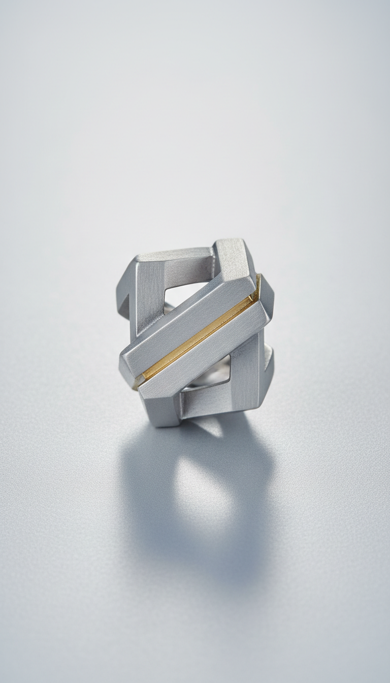 Matte Platinum Geometric Ring